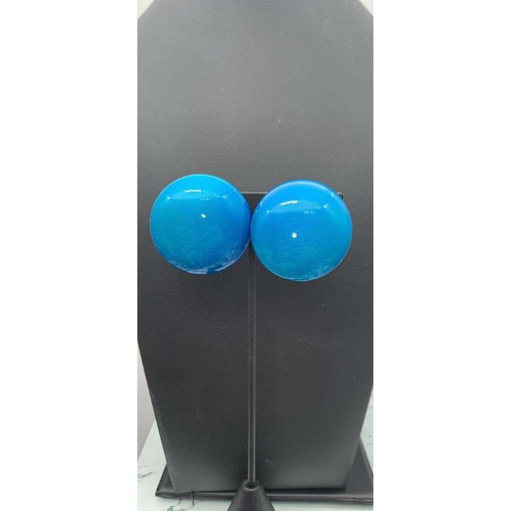 Vintage Beautiful Blue Button Style Metal Clip On Earrings